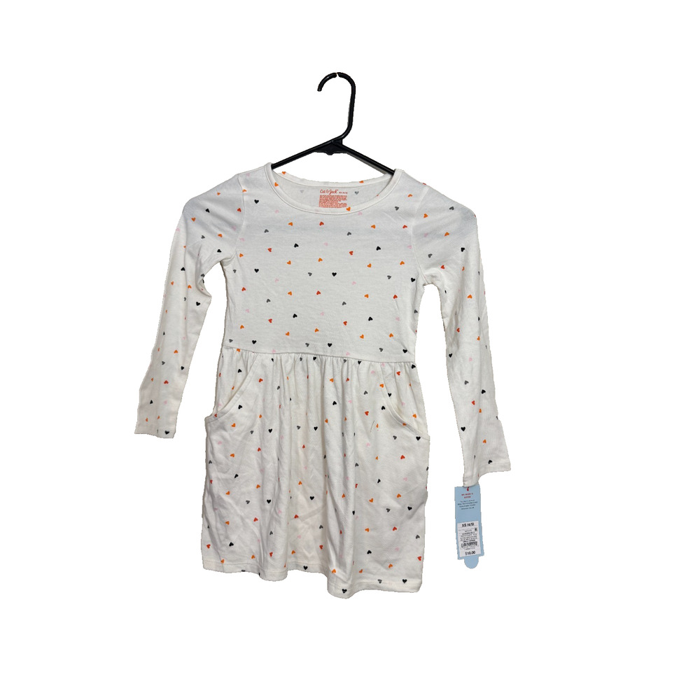 Cat & Jack Girls' Long Sleeve Halloween Hearts Dress Size XS Cream Pullover